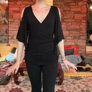 Boston Proper Black Cold Shoulder Top